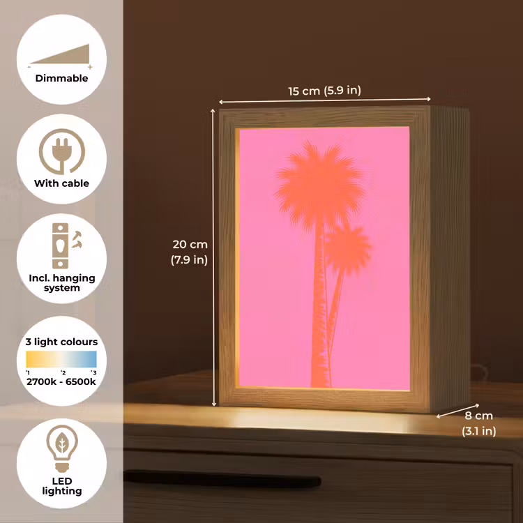 Palmbomen - Modern - Roze Light Box met kabel (Kinderlampje) klein -USP_EN