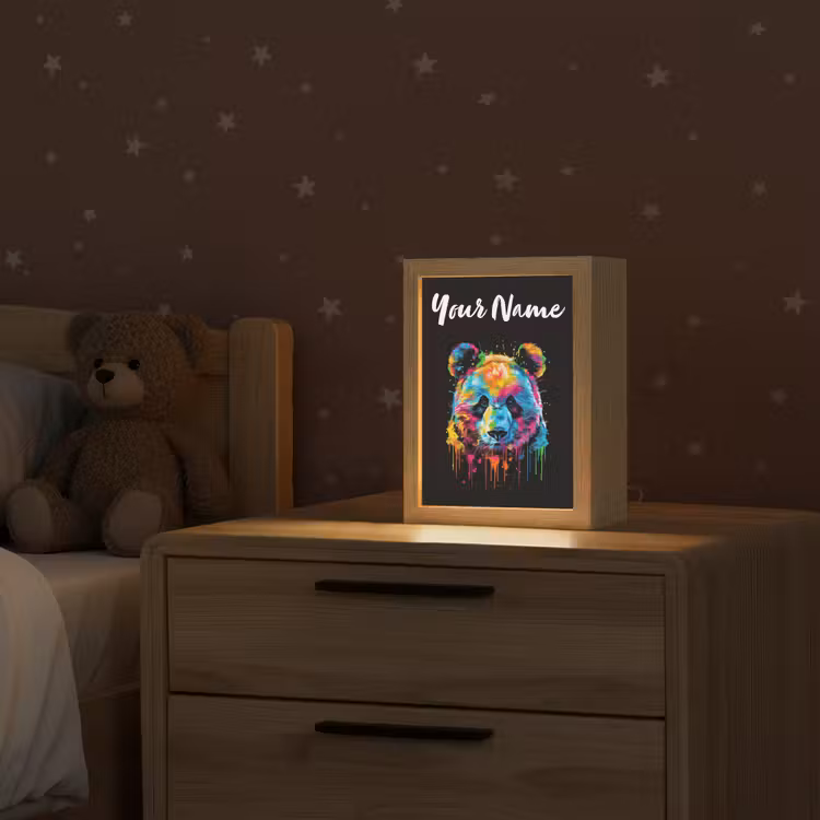 Panda - Dieren - Kleur - Verf - Zwart Light Box met kabel (Kinderlampje) klein -sfeer1_kind