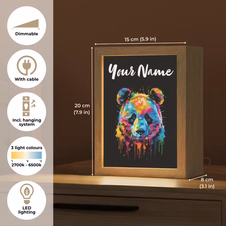 Panda - Dieren - Kleur - Verf - Zwart Light Box met kabel (Kinderlampje) klein -USP_EN