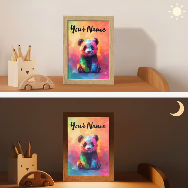 Panda - Dieren - Kleurrijk - Neon Light Box met kabel (Kinderlampje) klein -sfeer3_kind