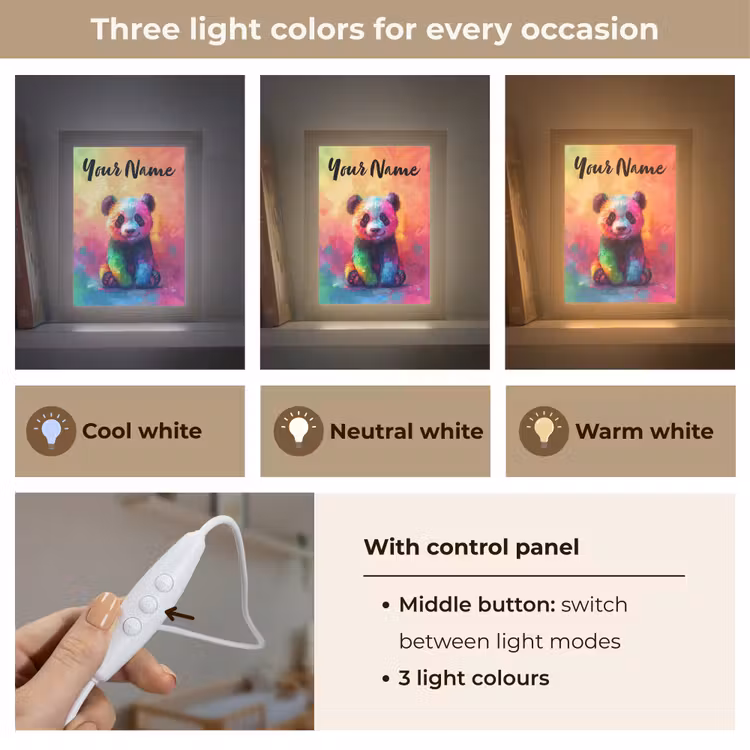 Panda - Dieren - Kleurrijk - Neon Light Box met kabel (Kinderlampje) klein -USP_lichtkleurEN