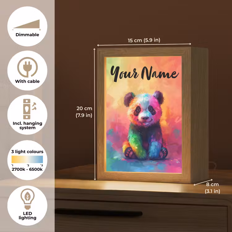 Panda - Dieren - Kleurrijk - Neon Light Box met kabel (Kinderlampje) klein -USP_EN
