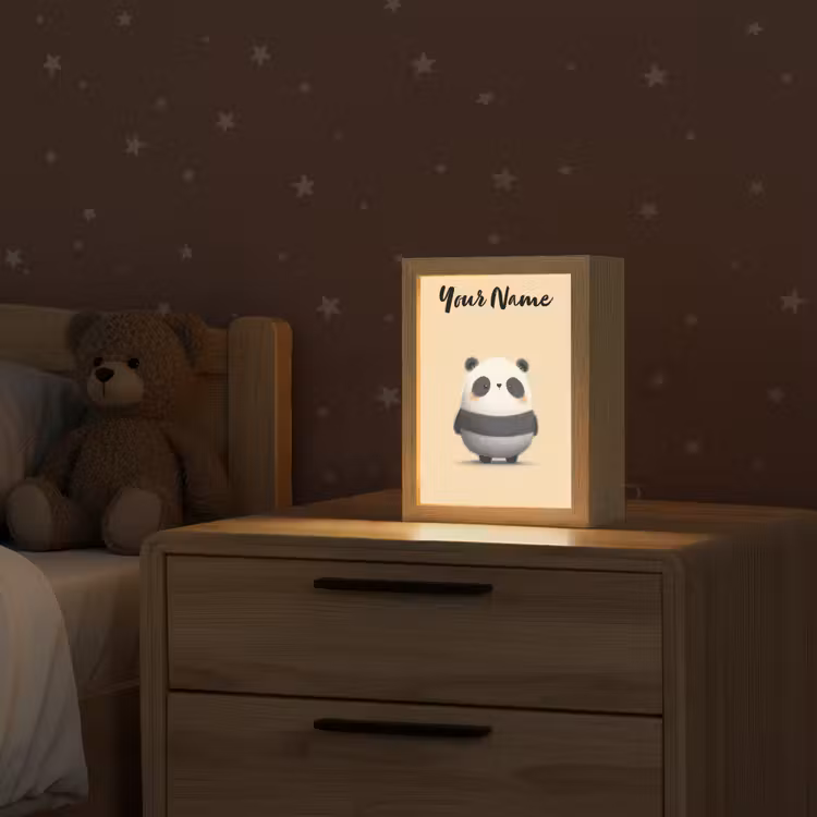 Panda - Beige - Minimalistisch Light Box met kabel (Kinderlampje) klein -sfeer1_kind