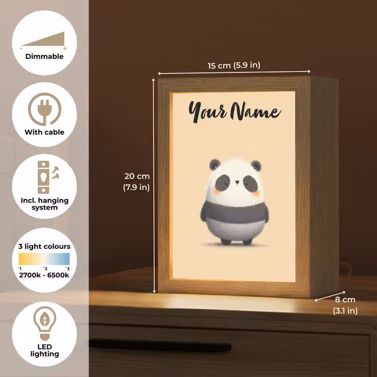 Panda - Beige - Minimalistisch Light Box met kabel (Kinderlampje) klein -USP_EN