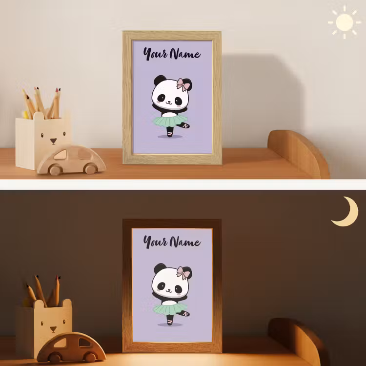 Panda - Paars - Strikje - Kawaii Light Box met kabel (Kinderlampje) klein -sfeer3_kind