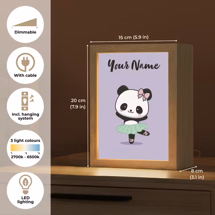 Panda - Paars - Strikje - Kawaii Light Box met kabel (Kinderlampje) klein -USP_EN