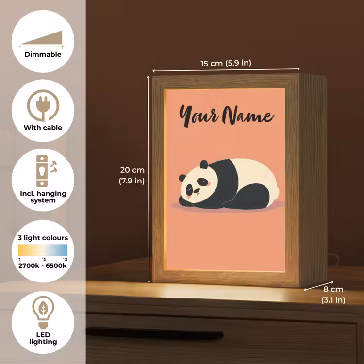 Panda - Slaap - Oranje Light Box met kabel (Kinderlampje) klein -USP_EN