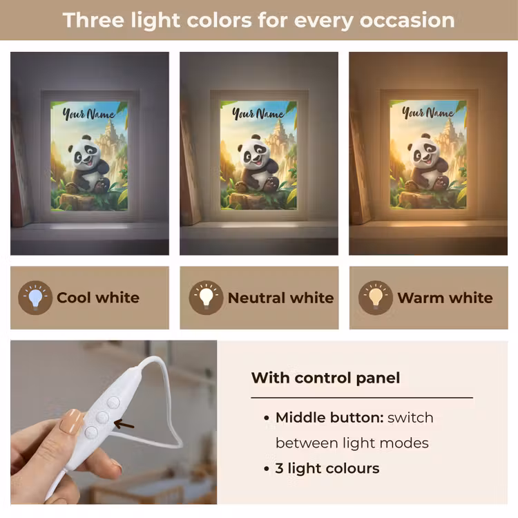 Panda - Wilde dieren - Jungle - Jongens - Kinderen Light Box met kabel (Kinderlampje) klein -USP_lichtkleurEN