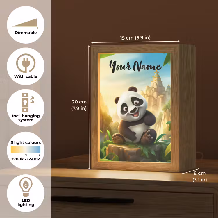 Panda - Wilde dieren - Jungle - Jongens - Kinderen Light Box met kabel (Kinderlampje) klein -USP_EN