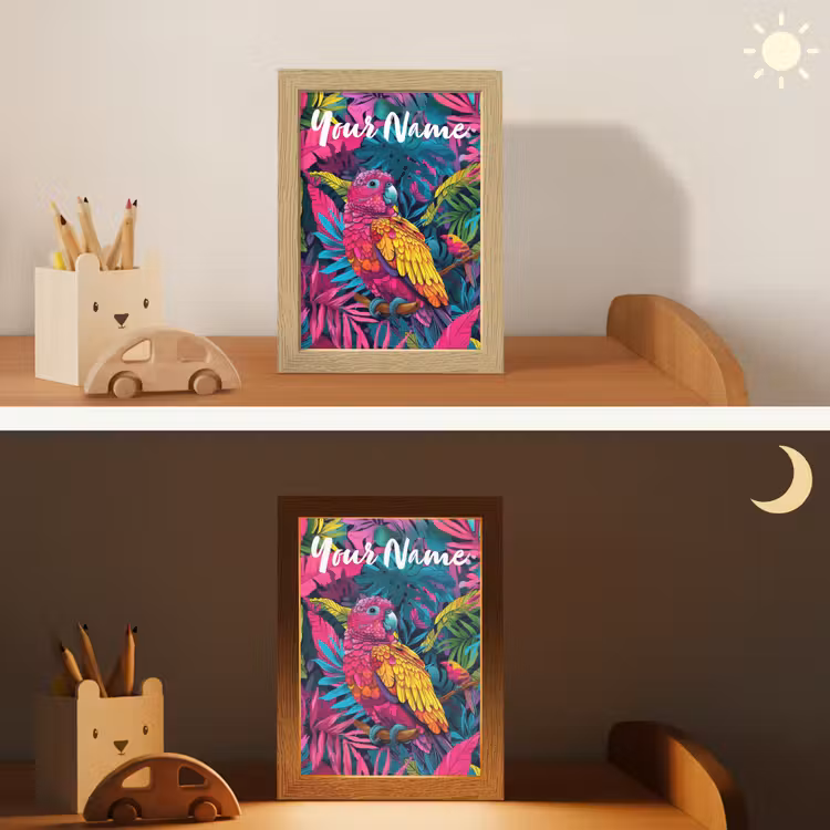 Papegaai - Tropisch - Jungle - Kleurrijk Light Box met kabel (Kinderlampje) klein -sfeer3_kind