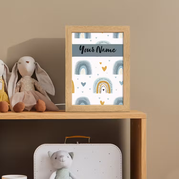 Patroon - Blauw - Regenboog - Hartjes Light Box met kabel (Kinderlampje) klein -sfeer2_kind