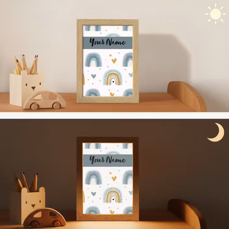 Patroon - Blauw - Regenboog - Hartjes Light Box met kabel (Kinderlampje) klein -sfeer3_kind
