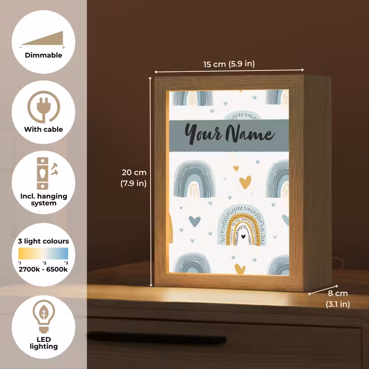 Patroon - Blauw - Regenboog - Hartjes Light Box met kabel (Kinderlampje) klein -USP_EN