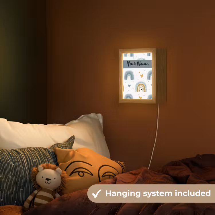 Patroon - Blauw - Regenboog - Hartjes Light Box met kabel (Kinderlampje) klein -sfeer5_kind_EN