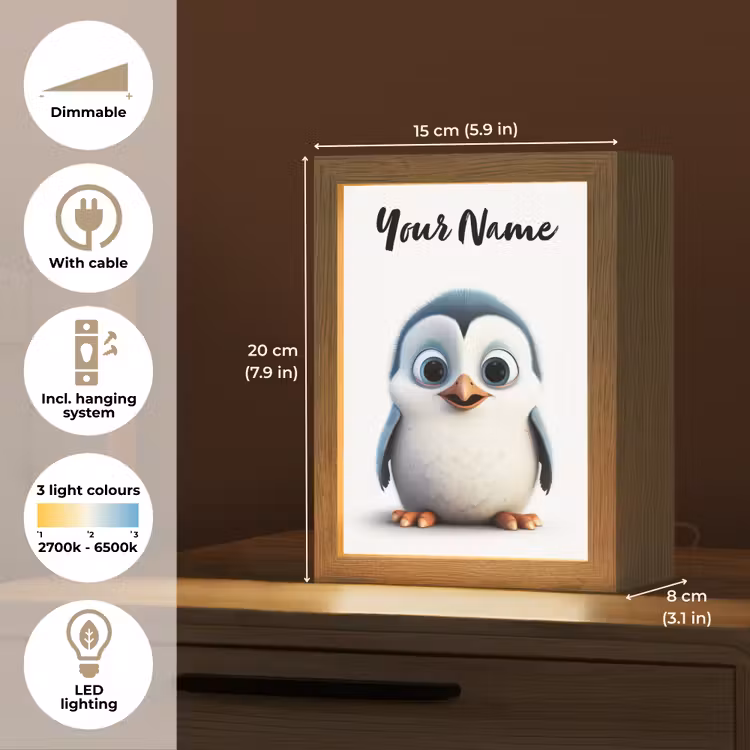 Pinguïn - Dieren - Meisjes - Kind - Jongens Light Box met kabel (Kinderlampje) klein -USP_EN