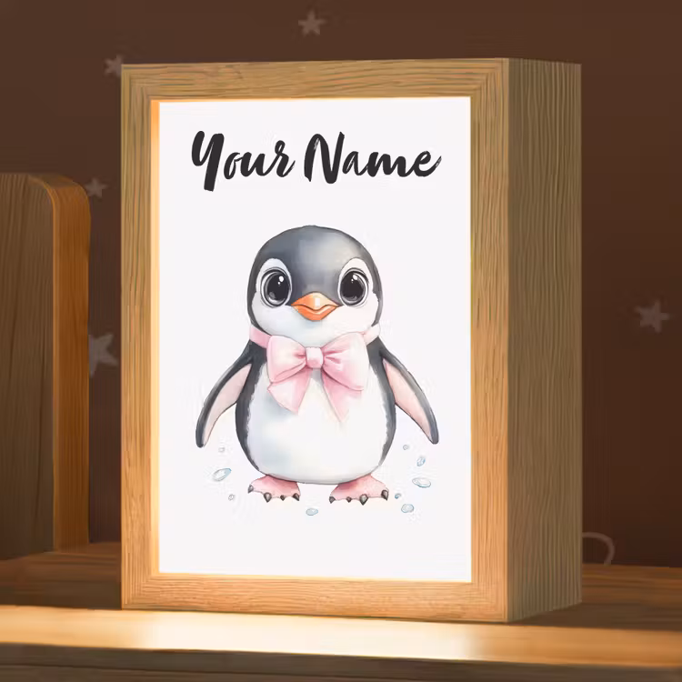 Pinguïn - Strikje - Roze - Dier Light Box met kabel (Kinderlampje) klein -zzz_3d_website