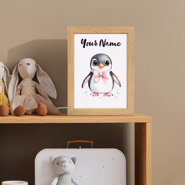 Pinguïn - Strikje - Roze - Dier Light Box met kabel (Kinderlampje) klein -sfeer2_kind
