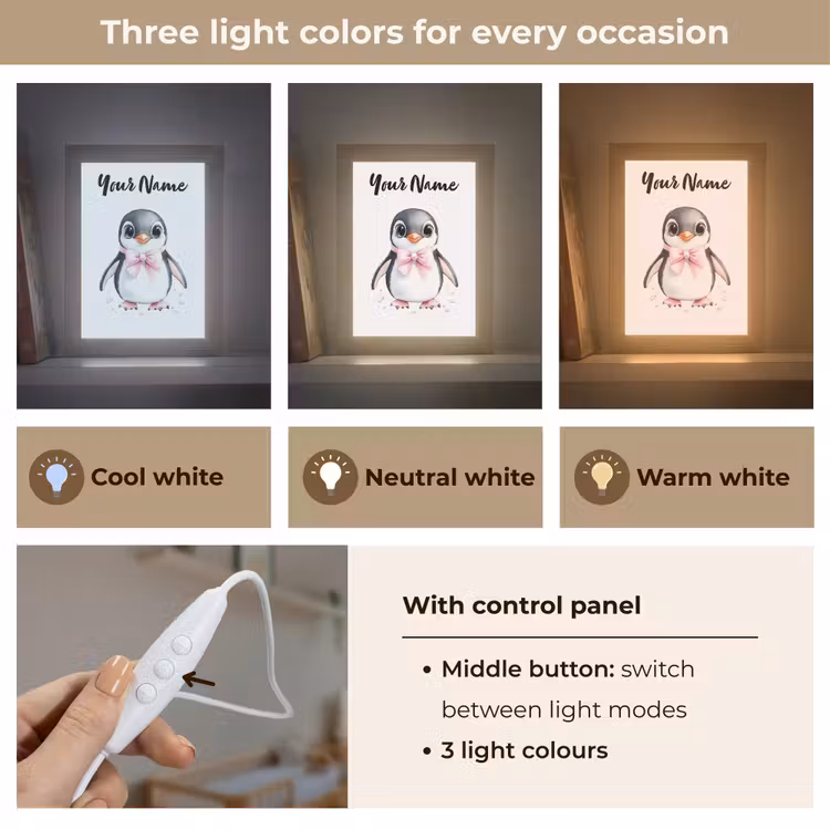Pinguïn - Strikje - Roze - Dier Light Box met kabel (Kinderlampje) klein -USP_lichtkleurEN