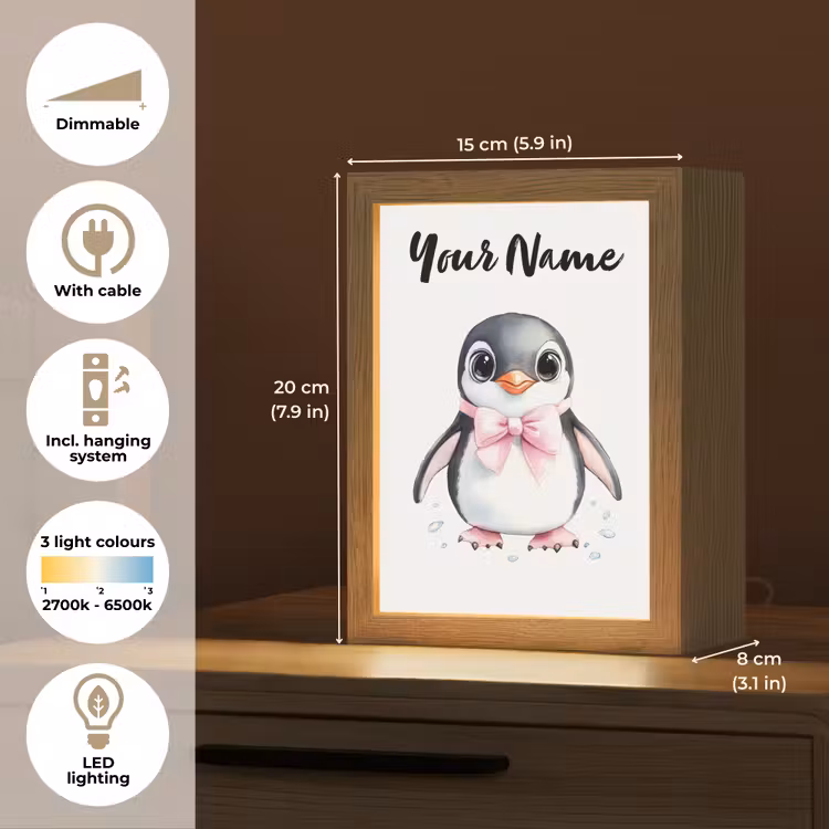 Pinguïn - Strikje - Roze - Dier Light Box met kabel (Kinderlampje) klein -USP_EN