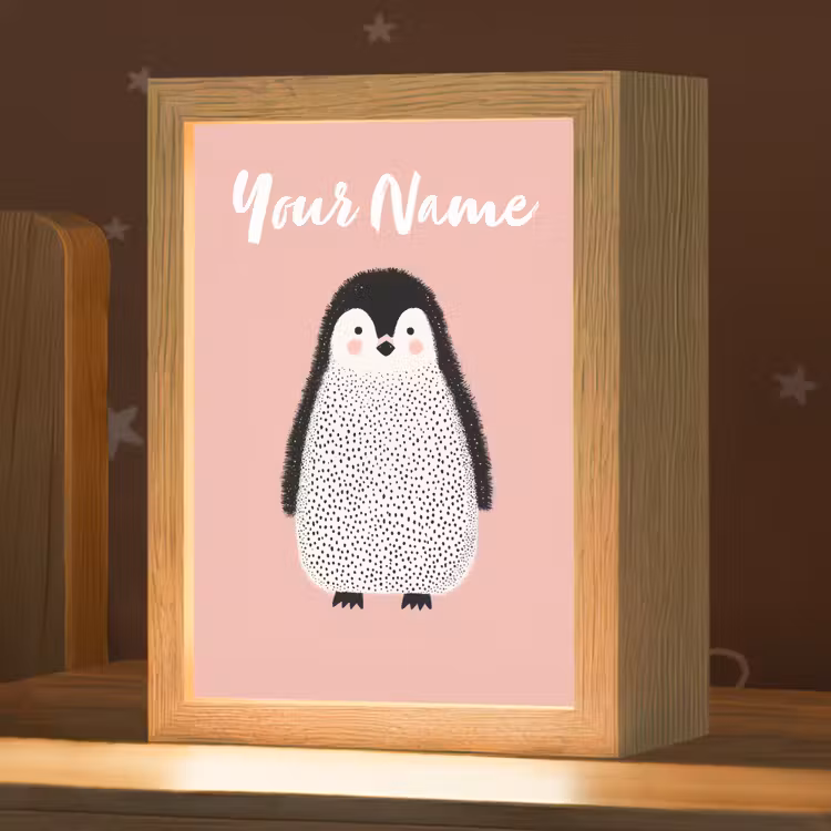 Pinguïn - Stippen - Minimalistisch - Roze Light Box met kabel (Kinderlampje) klein -zzz_3d_website
