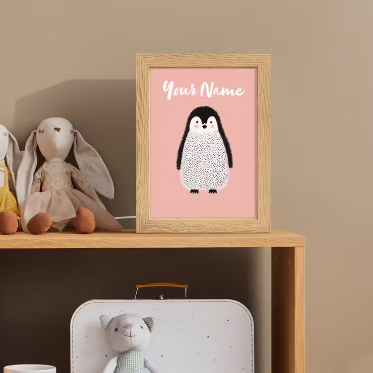 Pinguïn - Stippen - Minimalistisch - Roze Light Box met kabel (Kinderlampje) klein -sfeer2_kind