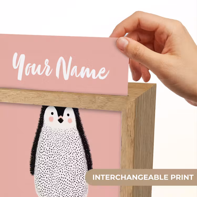 Pinguïn - Stippen - Minimalistisch - Roze Light Box met kabel (Kinderlampje) klein -USP_websiteprintEN