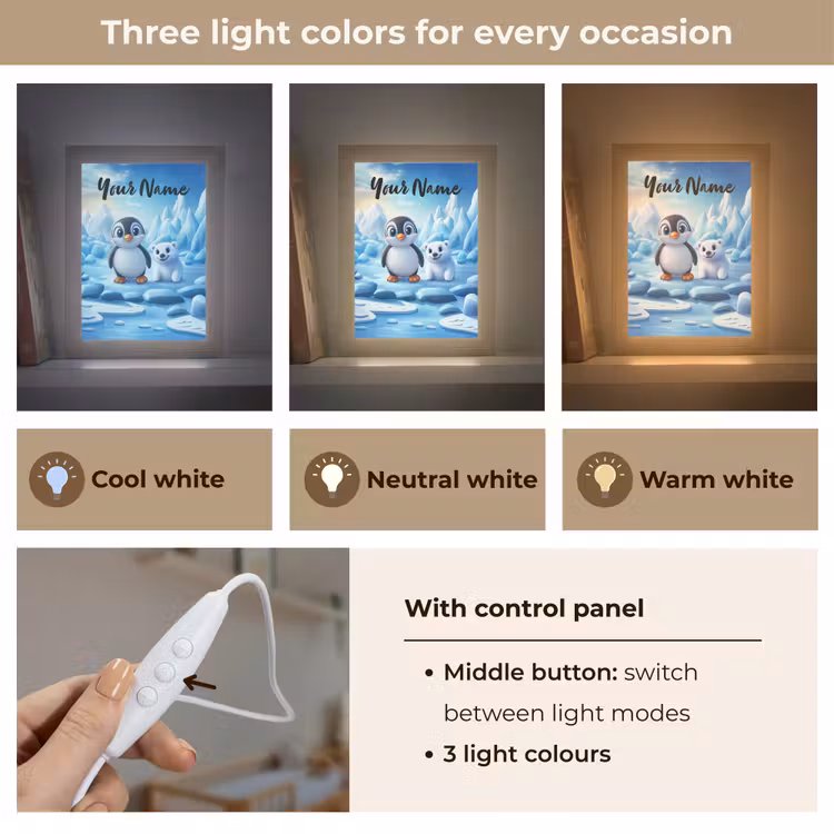 Pinguïn - IJsbeer - IJs - Sneeuw Light Box met kabel (Kinderlampje) klein -USP_lichtkleurEN