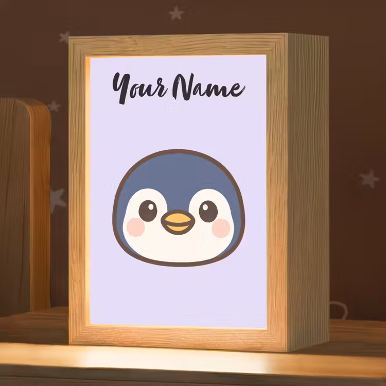 Pinguïn - Paars - Minimalistisch - Blosjes Light Box met kabel (Kinderlampje) klein -zzz_3d_website
