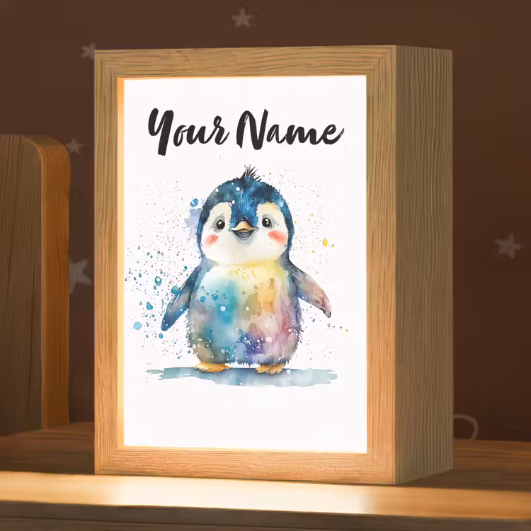 Pinguïn - Regenboog - Waterverf - Dieren - Kinderen Light Box met kabel (Kinderlampje) klein -zzz_3d_website