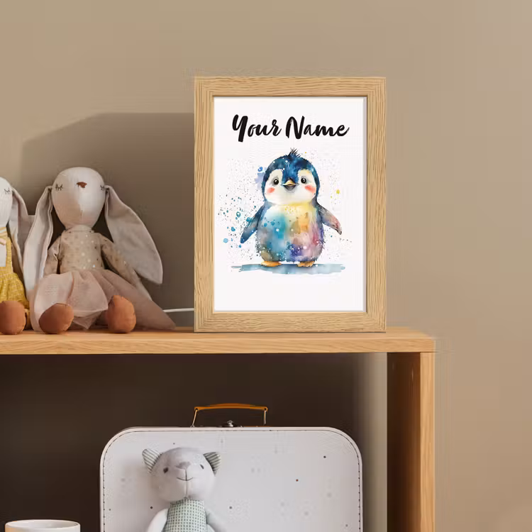 Pinguïn - Regenboog - Waterverf - Dieren - Kinderen Light Box met kabel (Kinderlampje) klein -sfeer2_kind