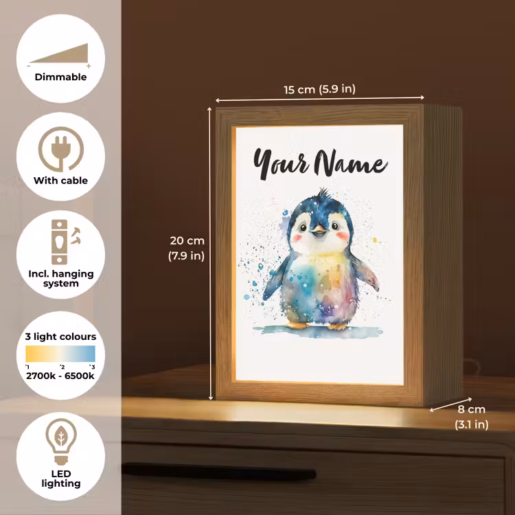 Pinguïn - Regenboog - Waterverf - Dieren - Kinderen Light Box met kabel (Kinderlampje) klein -USP_EN