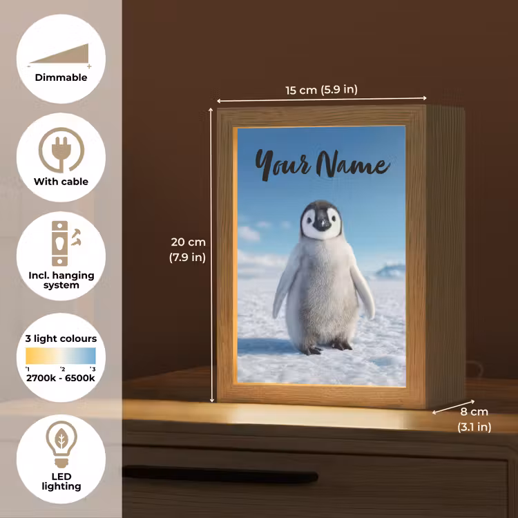 Pinguïn - Sneeuw - Landschap - Wit Light Box met kabel (Kinderlampje) klein -USP_EN