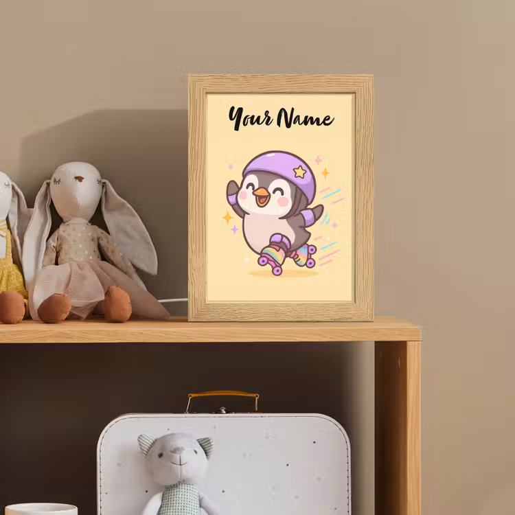 Pinguïn - Geel - Energiek - Rolschaatsen Light Box met kabel (Kinderlampje) klein -sfeer2_kind