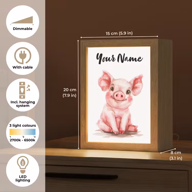 Varken - Roze - Baby dier - Boerderij dieren Light Box met kabel (Kinderlampje) klein -USP_EN