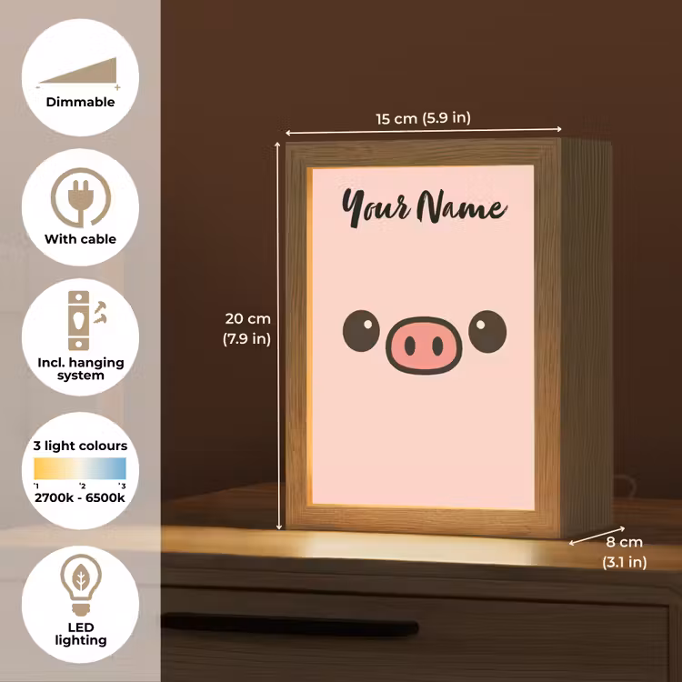 Varken - Roze - Minimalistisch Light Box met kabel (Kinderlampje) klein -USP_EN