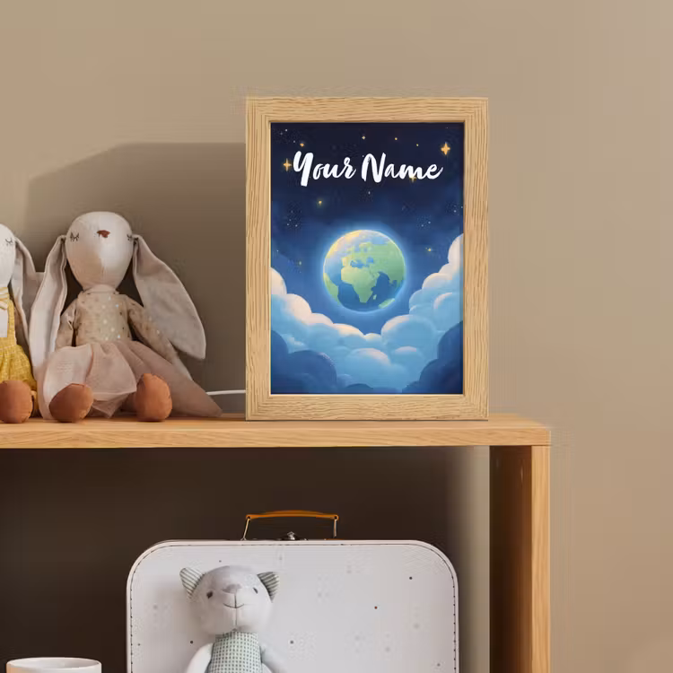 Planeet - Wolken - Sterren - Blauw Light Box met kabel (Kinderlampje) klein -sfeer2_kind