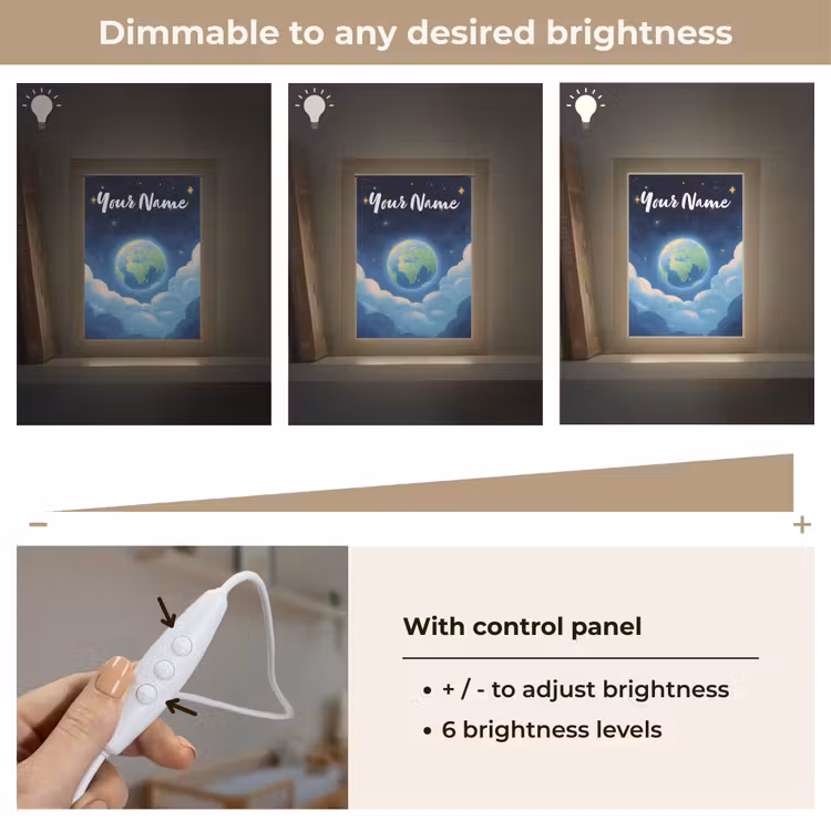 Planeet - Wolken - Sterren - Blauw Light Box met kabel (Kinderlampje) klein -USP_dimbaarEN