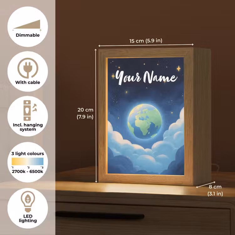 Planeet - Wolken - Sterren - Blauw Light Box met kabel (Kinderlampje) klein -USP_EN