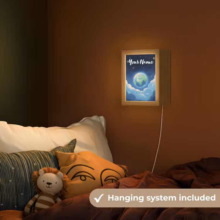 Planeet - Wolken - Sterren - Blauw Light Box met kabel (Kinderlampje) klein -sfeer5_kind_EN