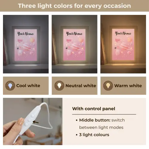 Planeten - Roze - Sterren Light Box met kabel (Kinderlampje) klein -USP_lichtkleurEN