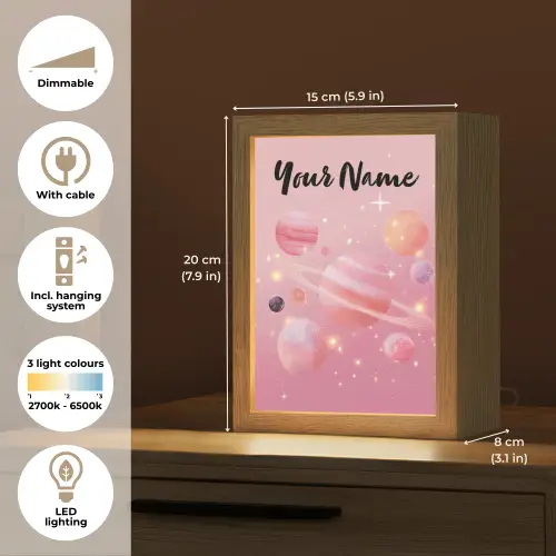 Planeten - Roze - Sterren Light Box met kabel (Kinderlampje) klein -USP_EN