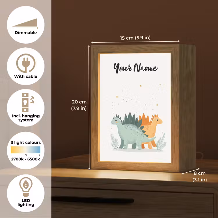 Planten - Sterren - Dinosaurussen - Oranje Light Box met kabel (Kinderlampje) klein -USP_EN