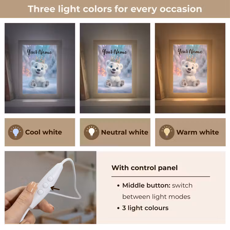 Ijsbeer - Kroon - Winter Light Box met kabel (Kinderlampje) klein -USP_lichtkleurEN