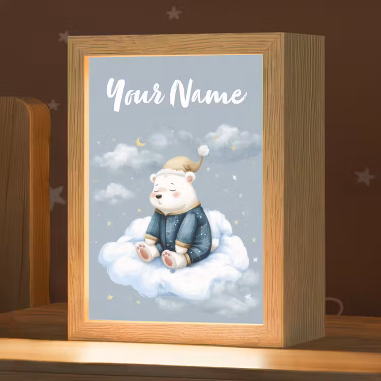 Ijsbeer - Pyjama - Wolken - Sterrenhemel Light Box met kabel (Kinderlampje) klein -zzz_3d_website