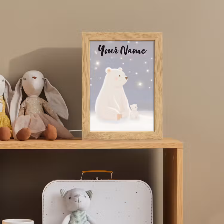 Ijsbeer - Sneeuw - Sterren - Blauw Light Box met kabel (Kinderlampje) klein -sfeer2_kind