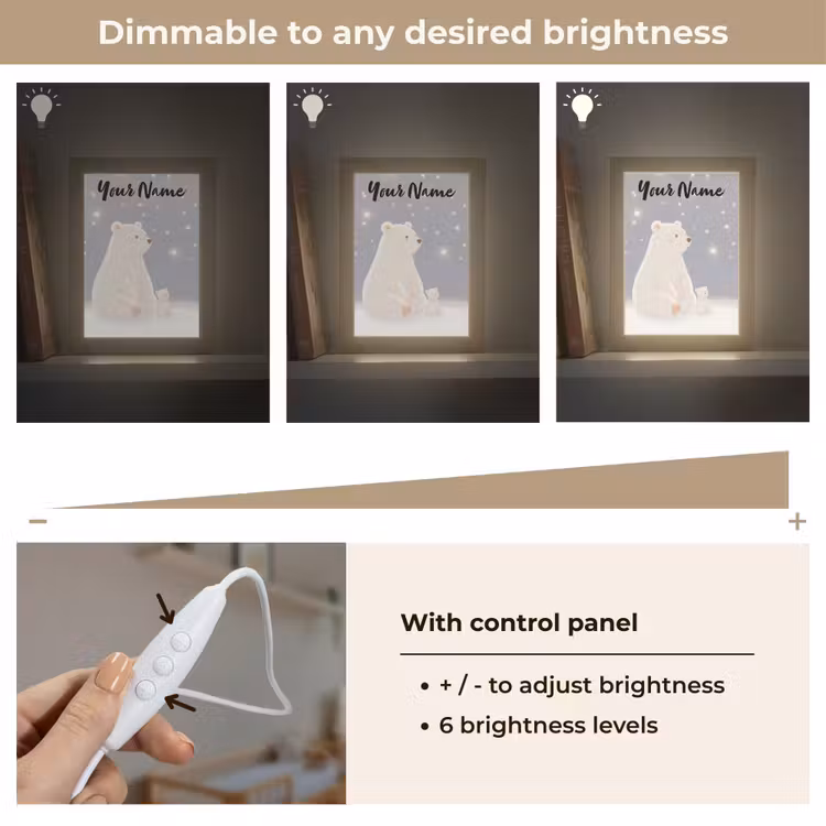 Ijsbeer - Sneeuw - Sterren - Blauw Light Box met kabel (Kinderlampje) klein -USP_dimbaarEN