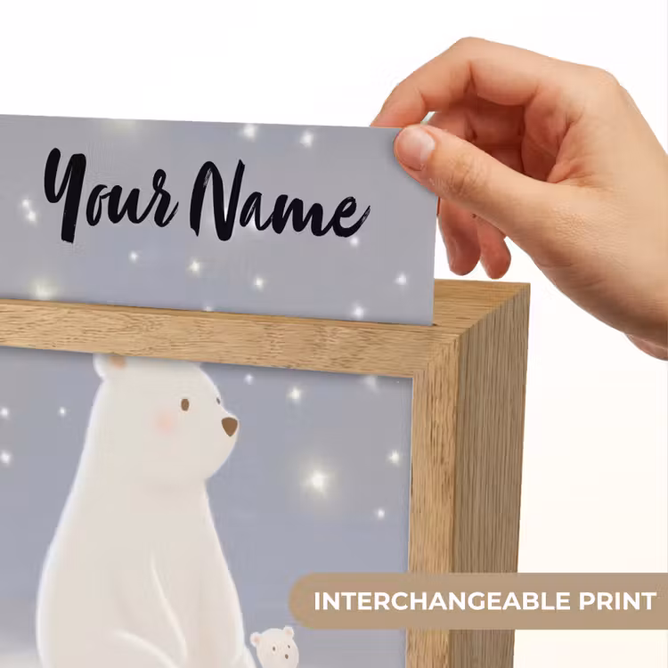 Ijsbeer - Sneeuw - Sterren - Blauw Light Box met kabel (Kinderlampje) klein -USP_websiteprintEN