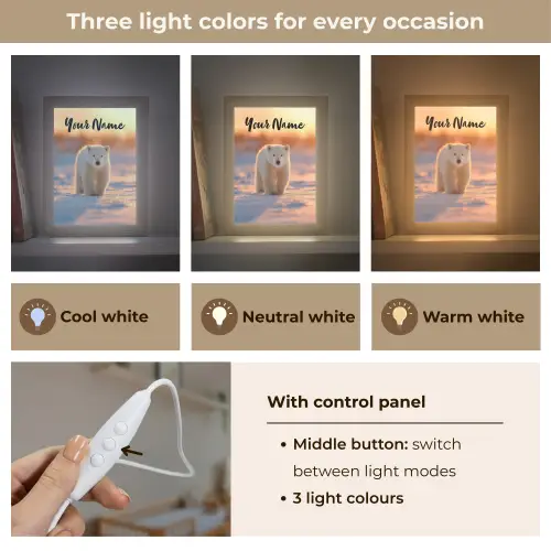 Ijsbeer - Sneeuw - Zonsopgang Light Box met kabel (Kinderlampje) klein -USP_lichtkleurEN