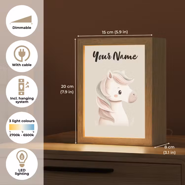 Pony - Beige - Manen - Pastel Light Box met kabel (Kinderlampje) klein -USP_EN
