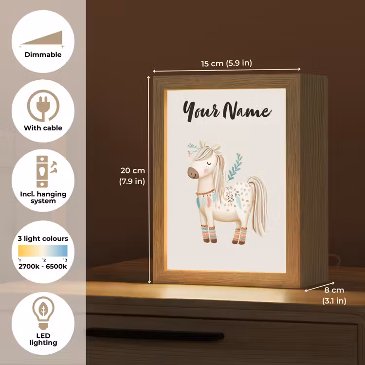 Pony - Lichtbruin - Vlekken - Veren Light Box met kabel (Kinderlampje) klein -USP_EN